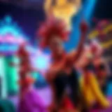 A vibrant scene from the Jubilee Show showcasing dazzling costumes and theatrical performances.